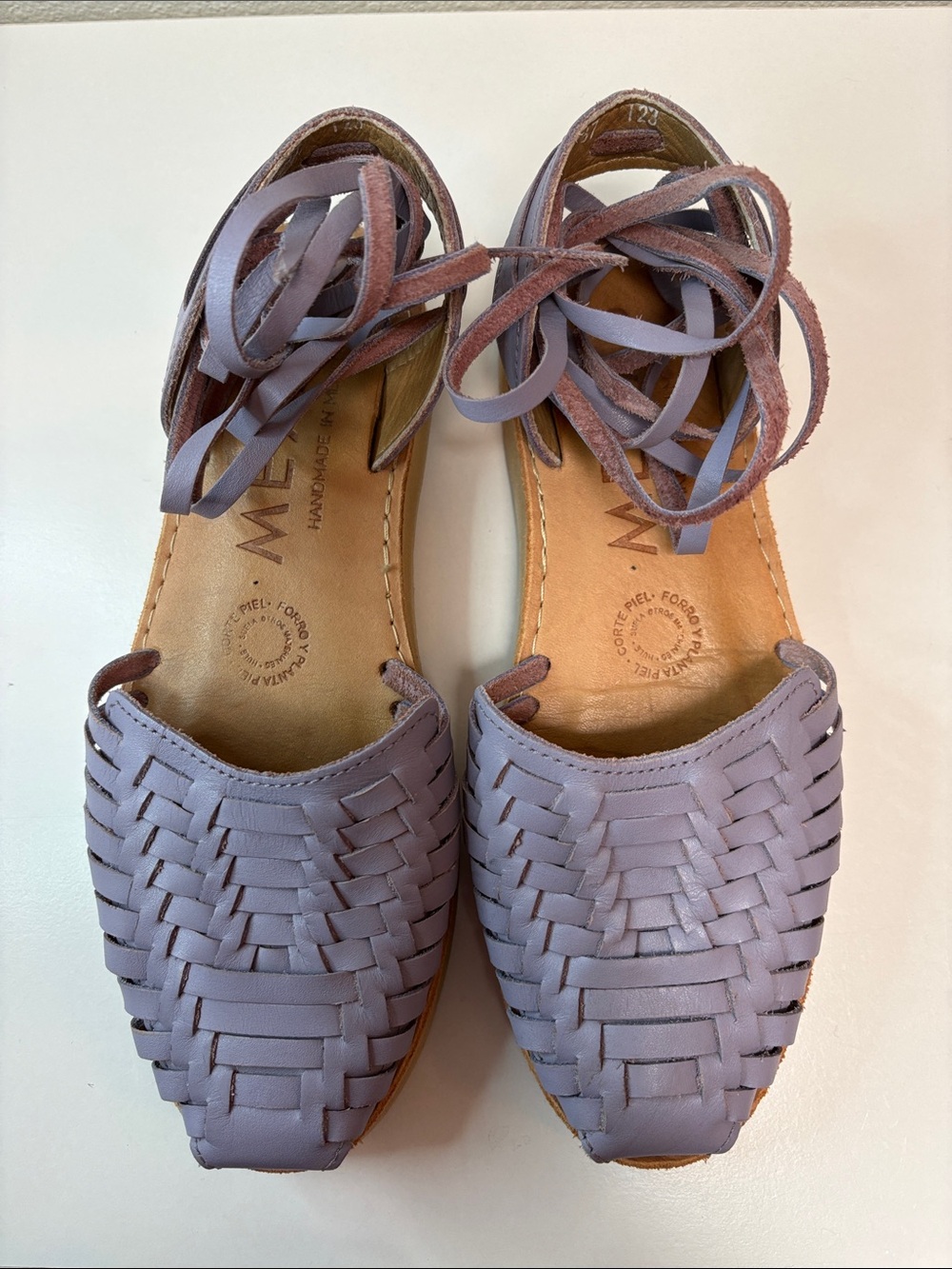 Mexas Lilac Woven Ankle-Tie Sandals - Picture 2 of 10